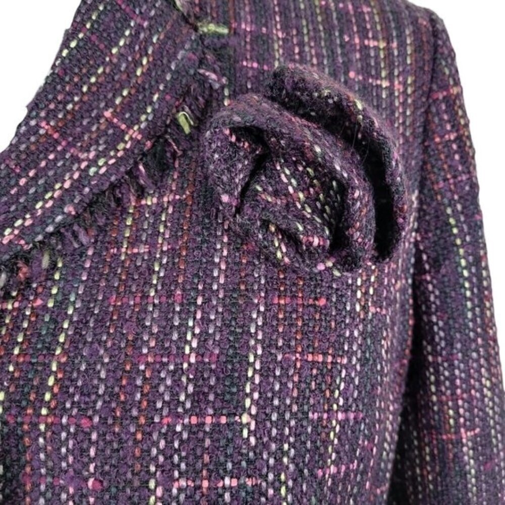Sag Harbor Tweed Blazer Size 16W Fringe Trim Pockets Removable Pin Purple New - Picture 4 of 15